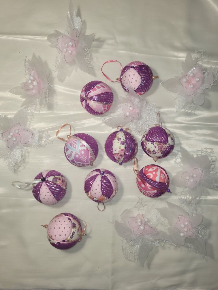 Bombki materiałowe różowo-fioletowe własnoręcznie robione handmade