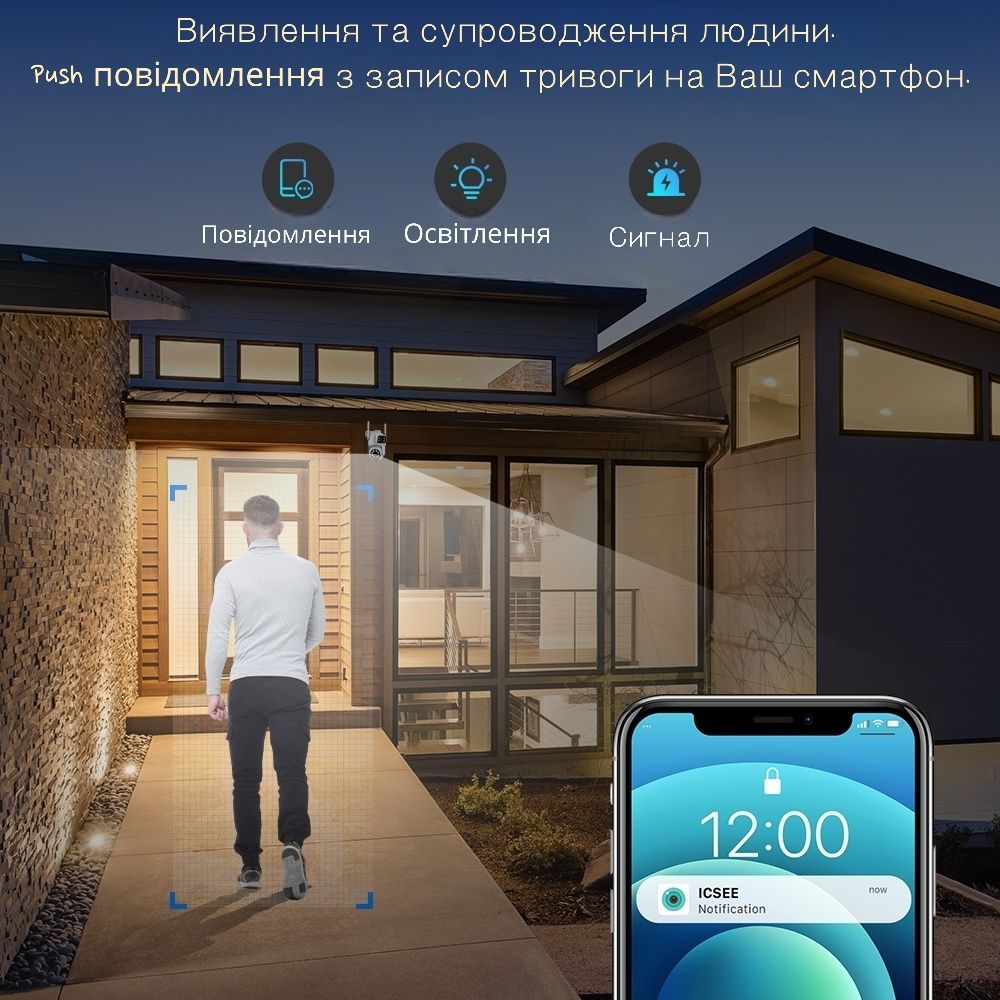 8MP Поворотна WiFi камера відеонагляду з 2 об'єктивами Видеонаблюдение