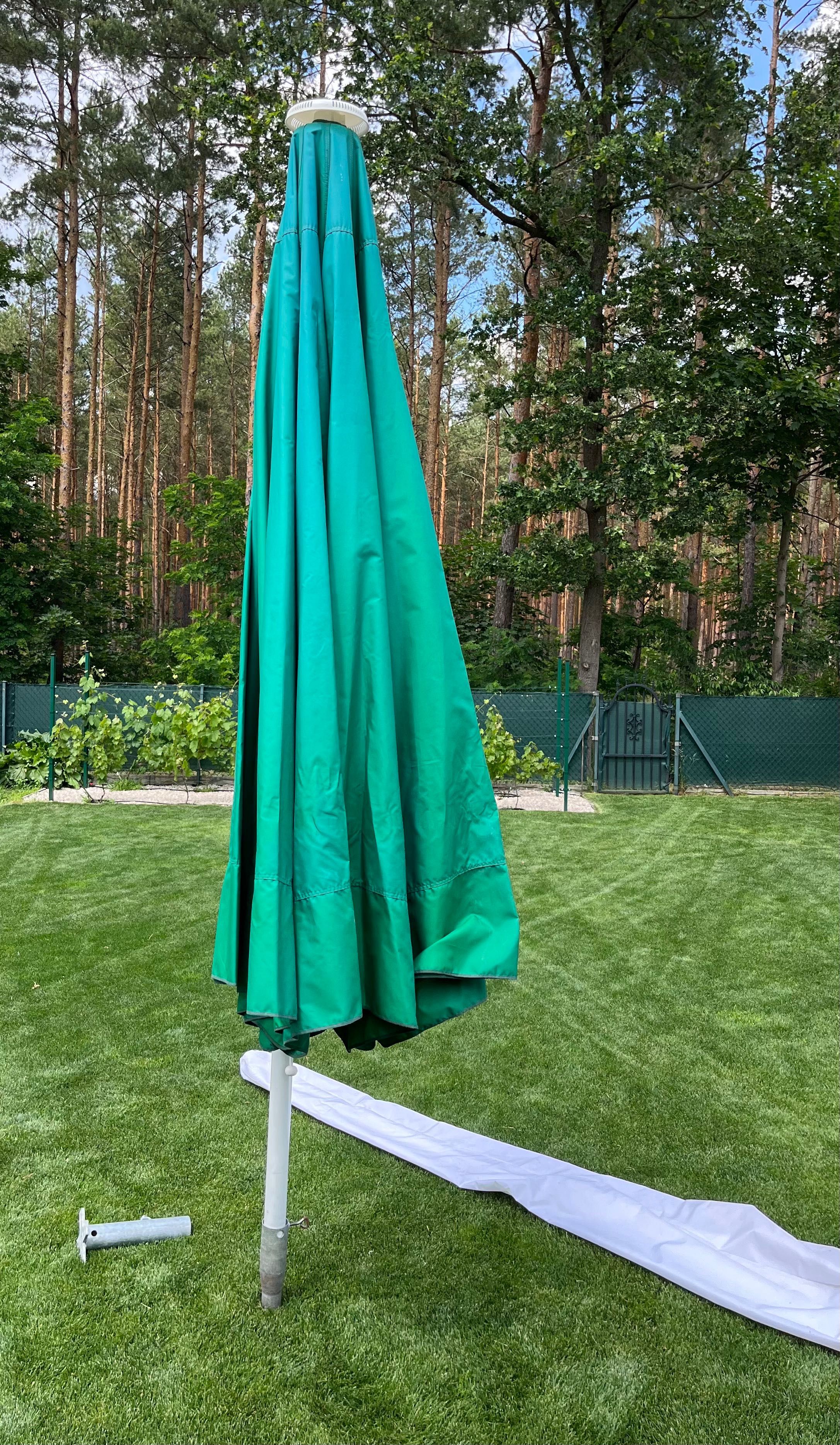 Parasol Ogrodowy 400 cm Zielony +  dwie podstawy, PRODUKT POLSKI