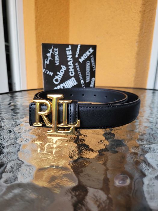 Czarny skórzany damski pasek Lauren Ralph Lauren 105 cm