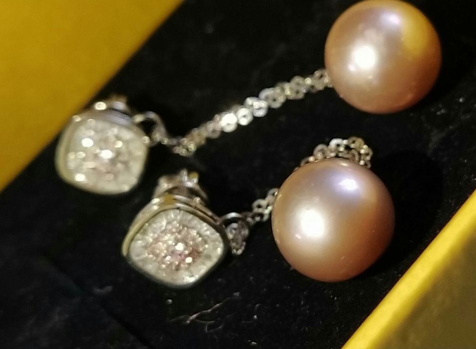 Серьги с бриллиантами 0.60к и жемчужными подвесками