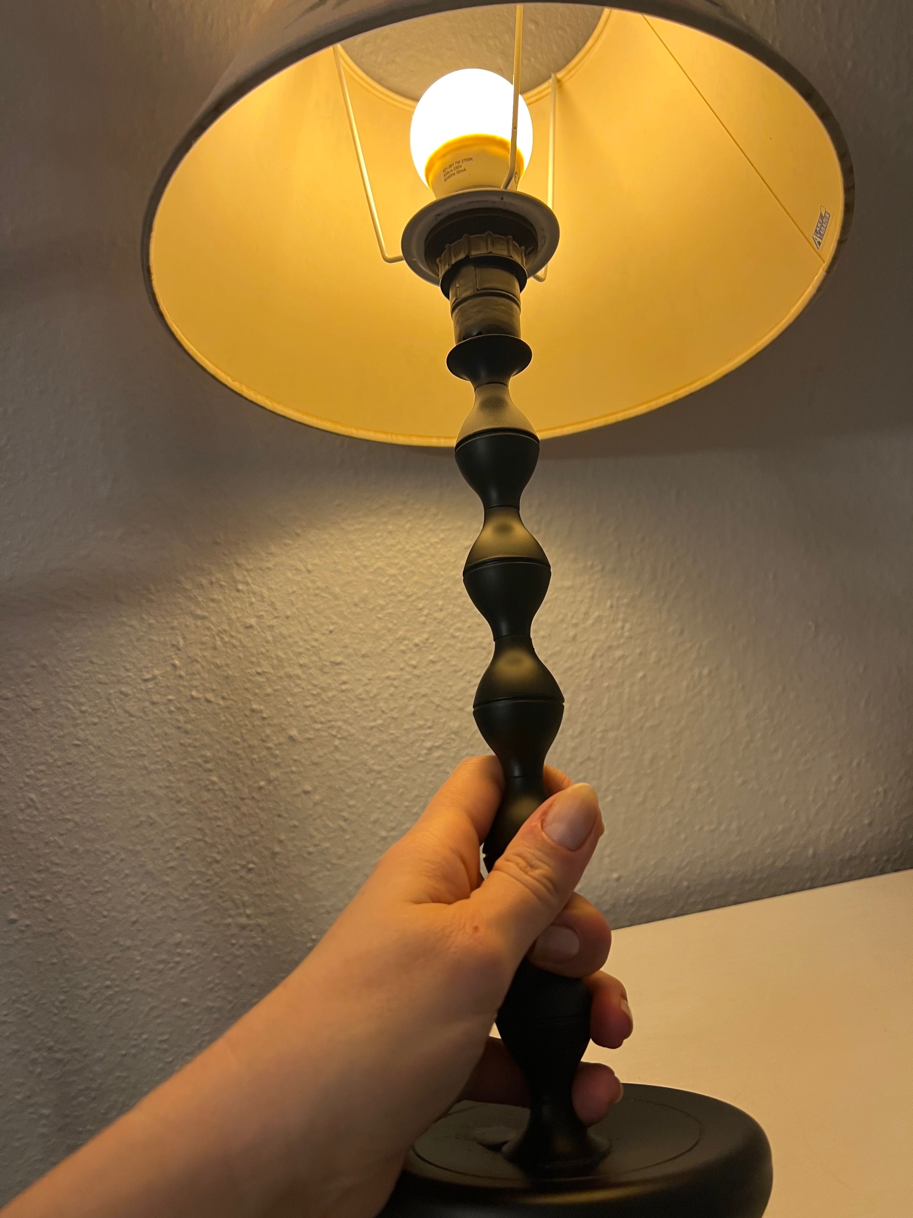 Lampa stołowa nocna retro czarna abażur w kwiaty