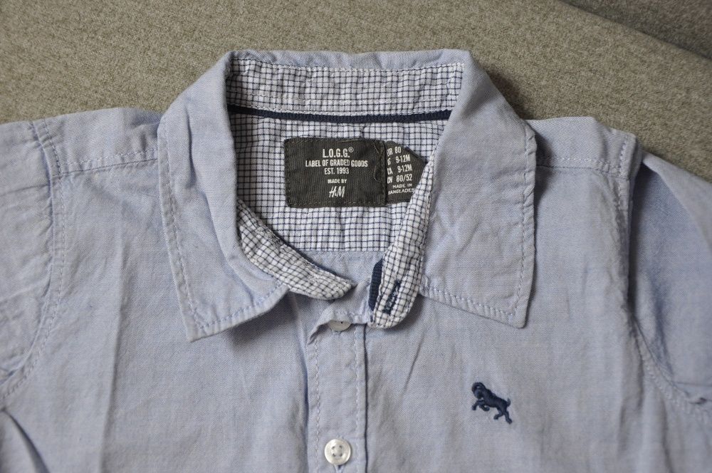 Piękna koszula H&M 80 elegancka, niebieska, łaty chrzest chłopieca