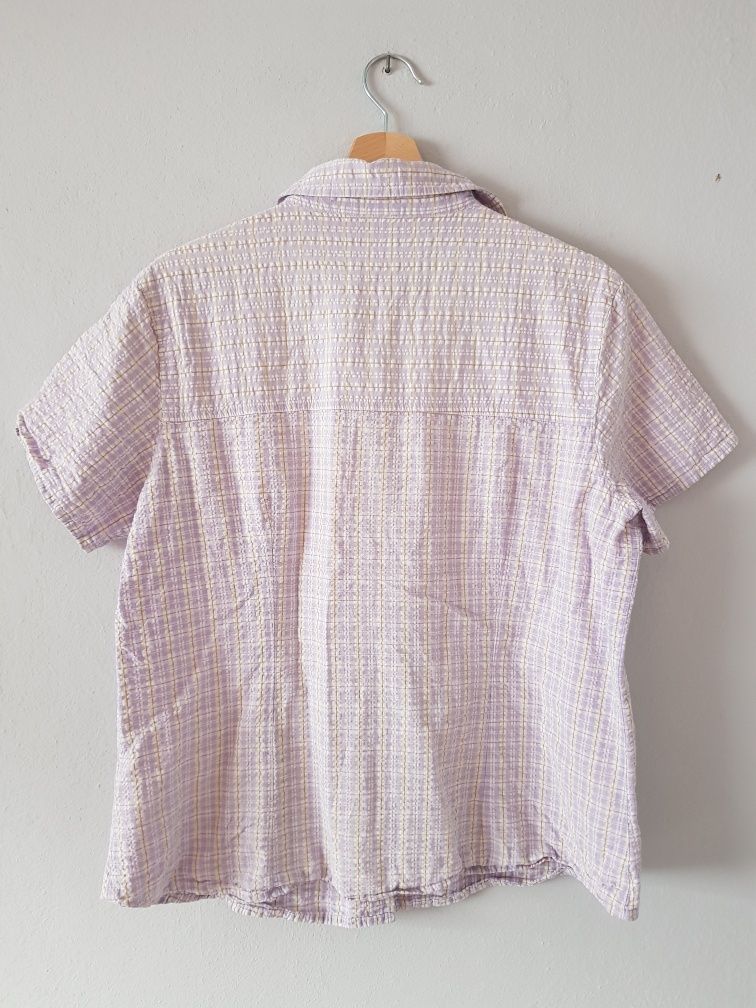 Fioletowa koszula z krótkim rękawem w kratkę, Cotton Traders
