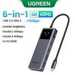 UGREEN hub 6 in 1 UNO HDMI 4K 60Hz, Type C ,PD 100W, USB-A + подарок