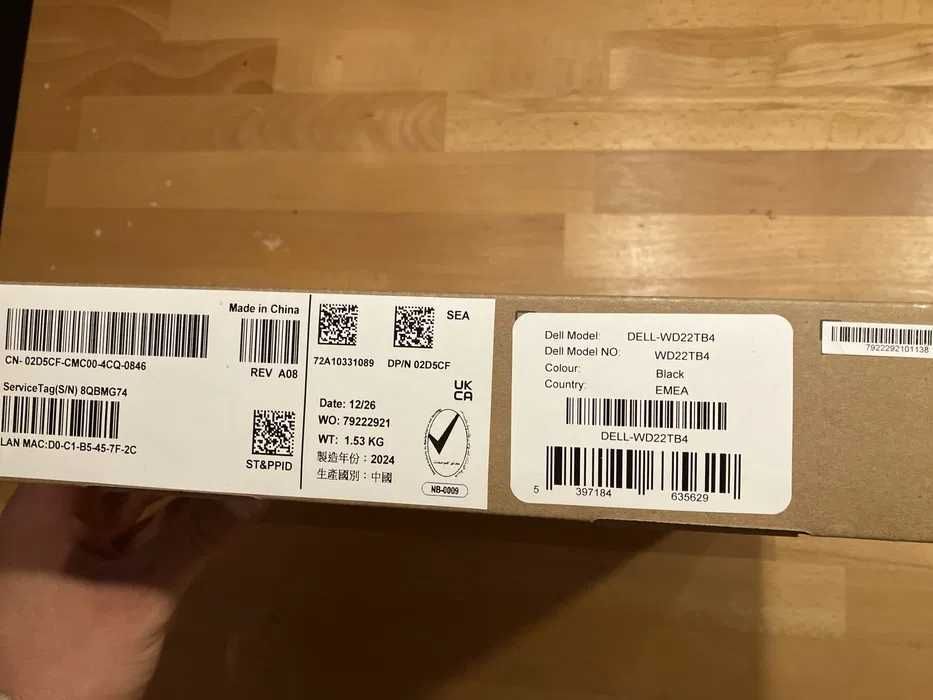 Stacja dokująca Dell WD22TB4 thunterbolt nowa | 180w|