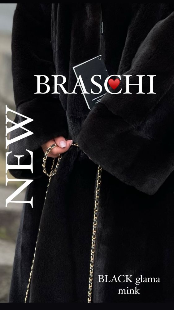 Lux норкова шуба пальто black glama Braschi р.48-56