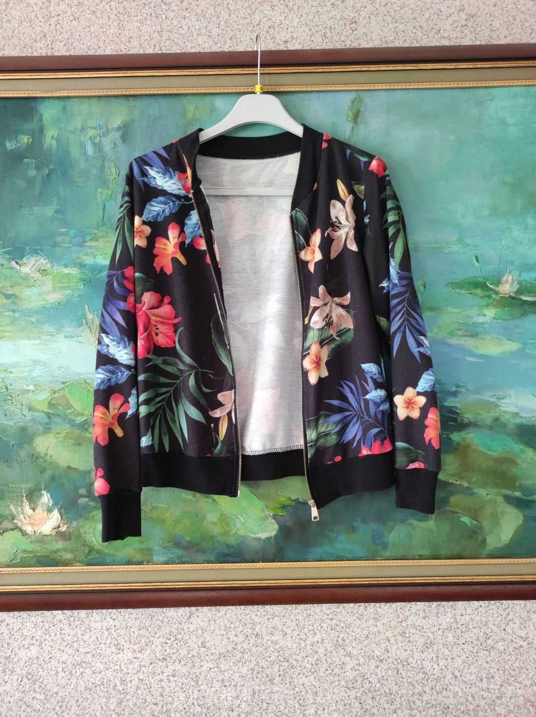 kurtka bomberka bluza zasuwana w kwiaty  floral