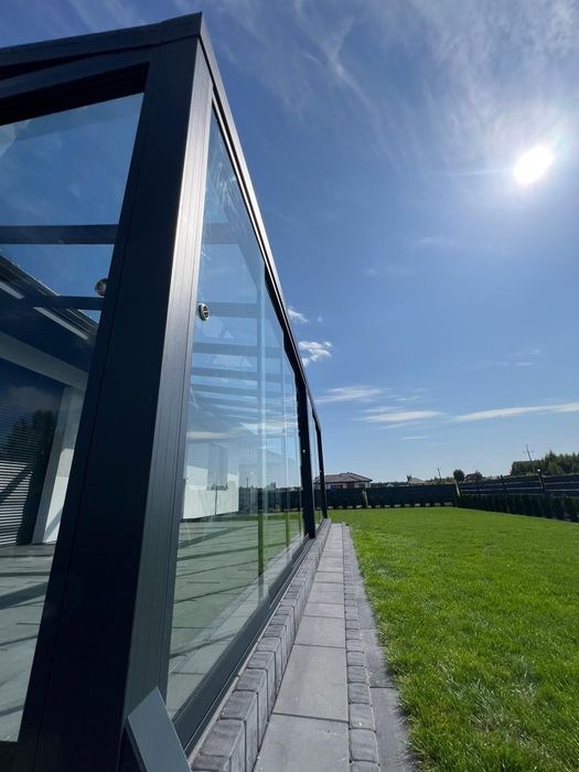 Ogród zimowy, zabudowy szklane , system przesuwny