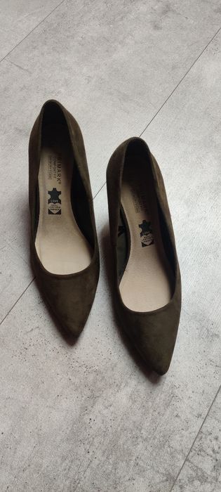 Czółenka zamszowe szpilki obcasy buty na obcasie khaki 41