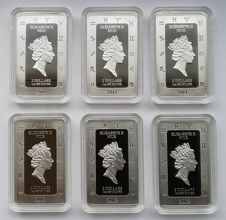 Ніуе 2 долара 2011-2012 р. Монети на тему гороскопи! СРІБЛО. ПРУФ.