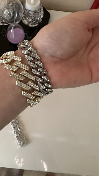 Браслет з камінцями цирконій, зі стразами, Mayami, кубінская цепочка