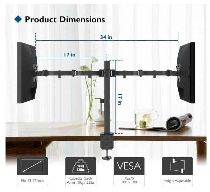 Uchwyt na 2 monitory 13-27'' BONTEC