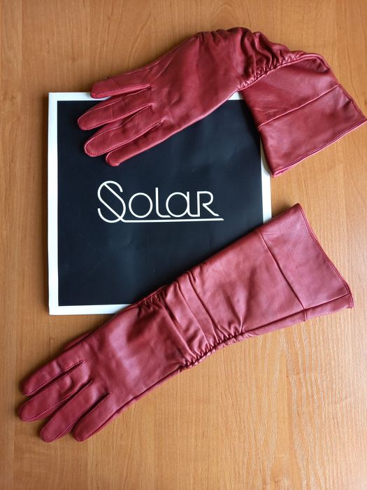 SOLAR - piękne długie rękawiczki - rozmiar M - NATURALNA SKÓRA