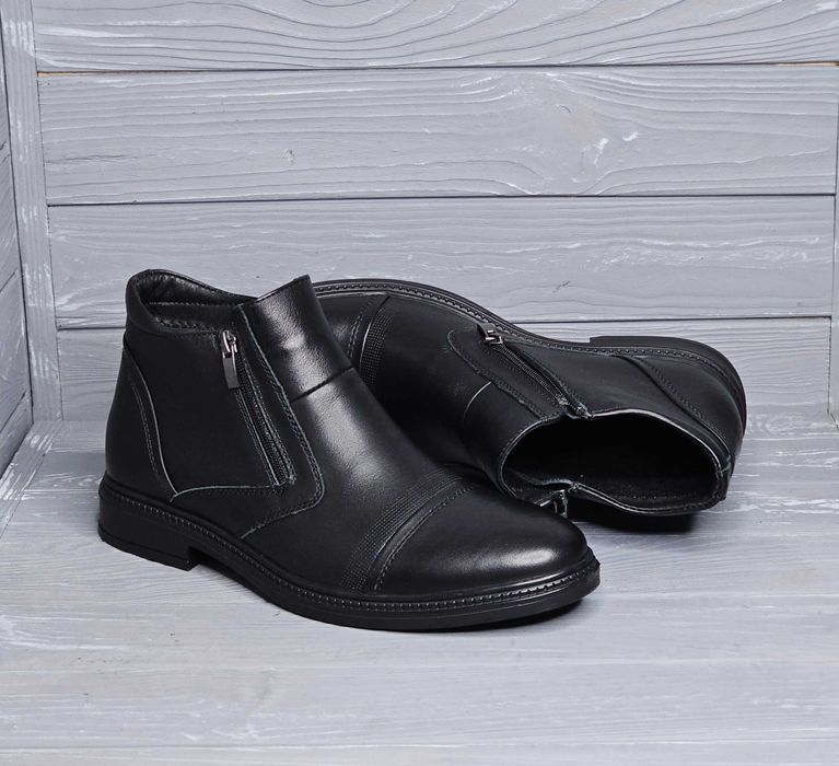 Кожаные мужские черные зимние сапоги на меху / байке TM Karat / Карат!