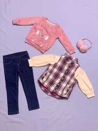 Набор одежды девочке 3-4 года 104 см худи джинсы жилетка лонгслив ушки