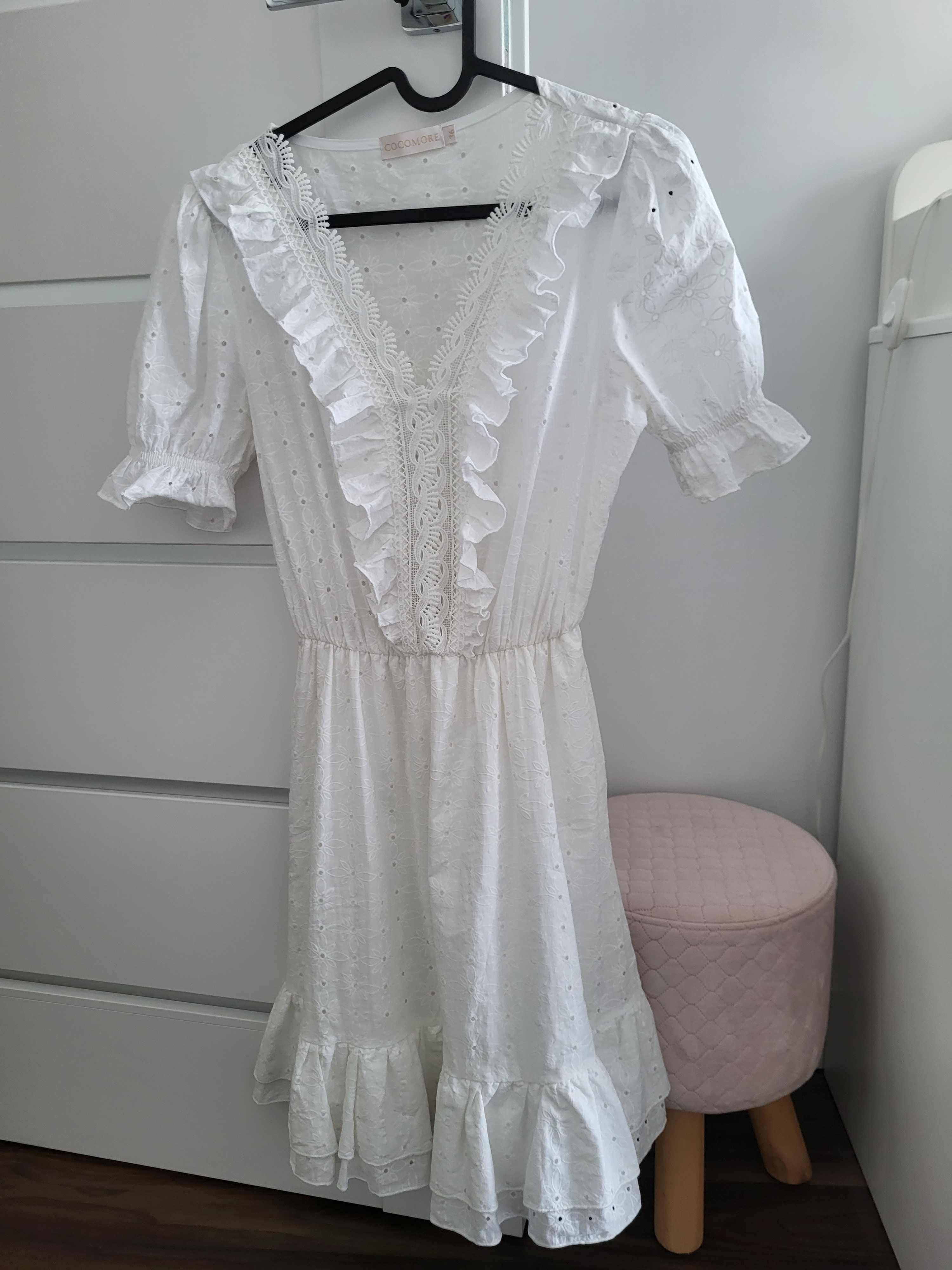 Sukienka damska biała azurowa