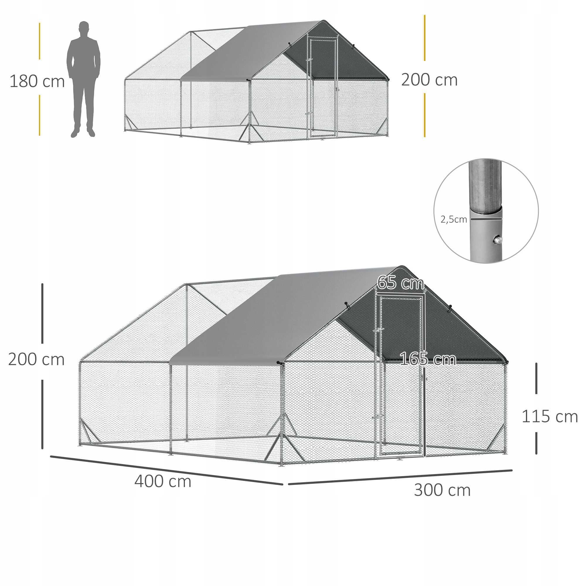 Kurnik stalowy Mocny Klatka Wybieg dla kur kaczek 3x4x2m Woliera