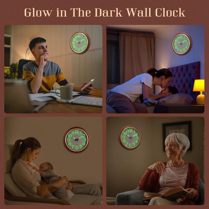 Zegar Ścienny 30 cm Cichy Podświetlany Świecący w Ciemności