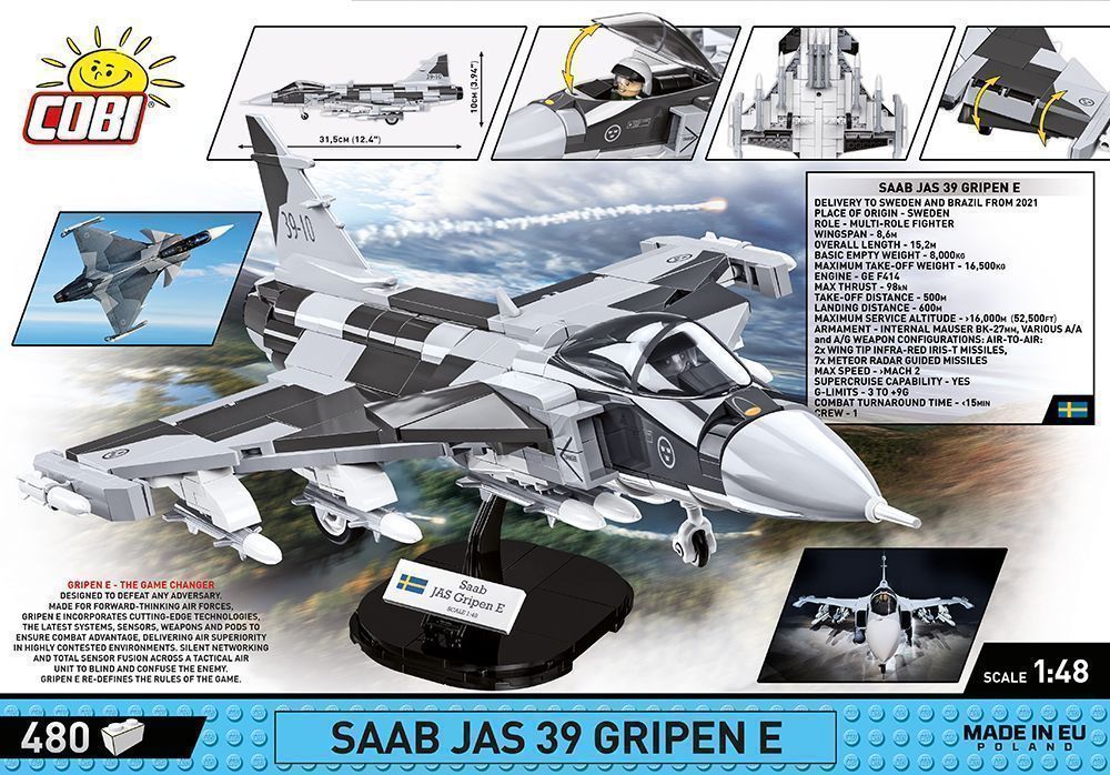 Klocki Cobi 5820 Samolot Saab Jas 39 Gripen E Armed Forces 480 El.