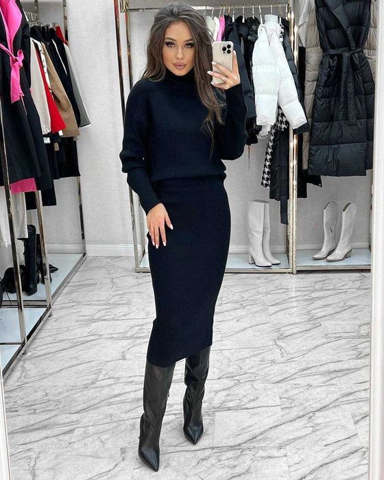 Костюм жіночий теплий з ангори спідниця светер | женский модель 1139