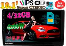 Автомагнитола Pioneer с 4G Sim картой, 10'',Android,2DIN 4/32GB,СТЕКЛО