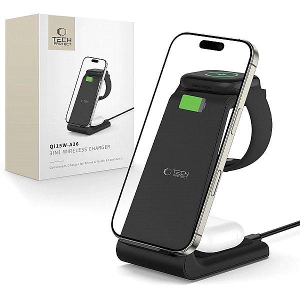 Tech-Protect Qi15W-A36/3In1 Wireless Charger For Apple Black
