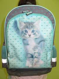 Plecak szkolny młodzieżowy zielono-szary z kotem
