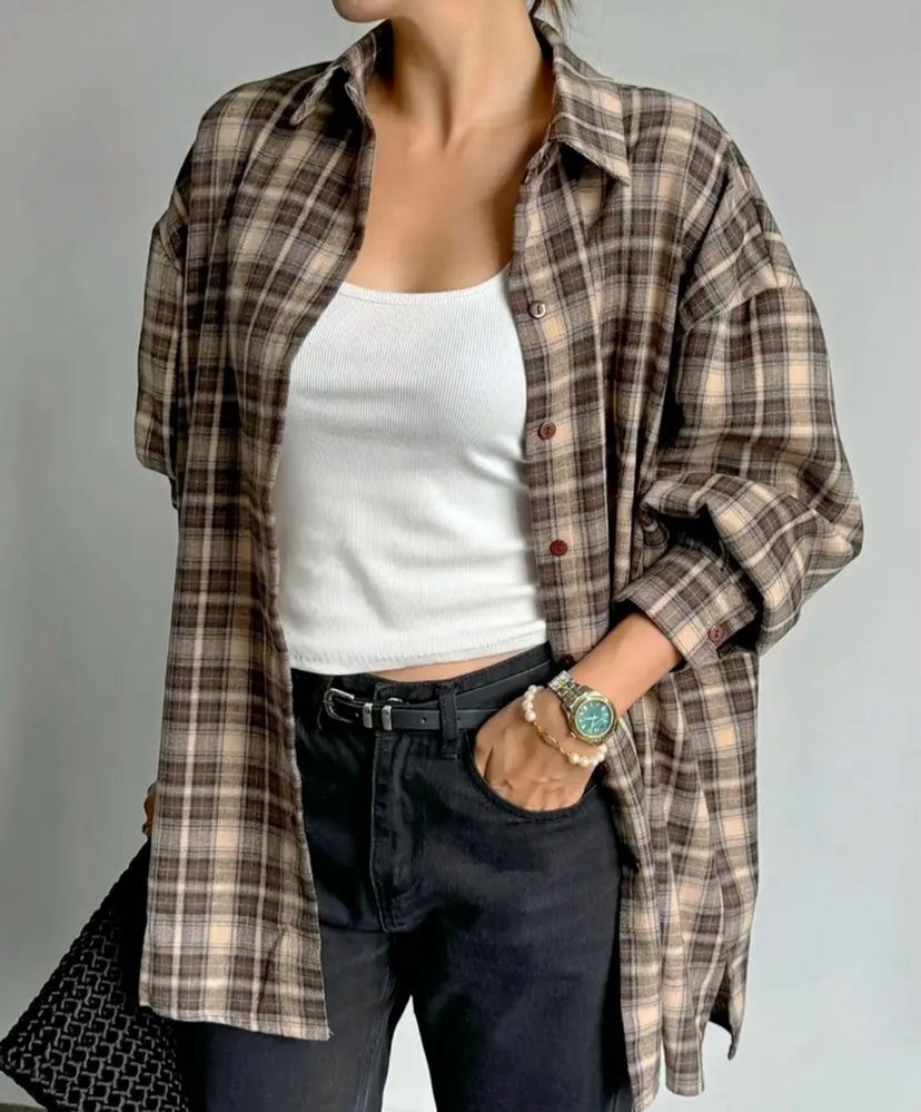 Сорочка в клітинку розмір S, М oversize  стиль zara кежуал