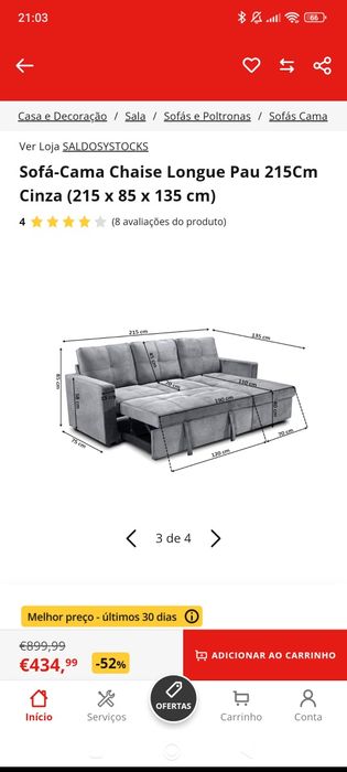 Sofá cama com chaise longue
