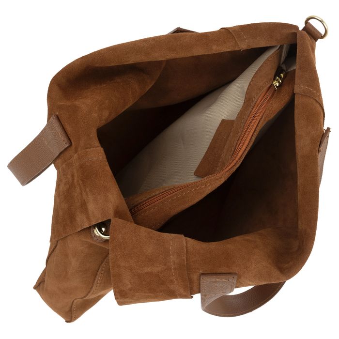 VERA PELLE torebka damska zamszowa shopper z paskiem V676 c.brązowa