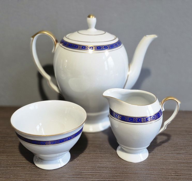 Piękna Polska porcelana WAWEL Serwis kawowy na 6 osób kobalt