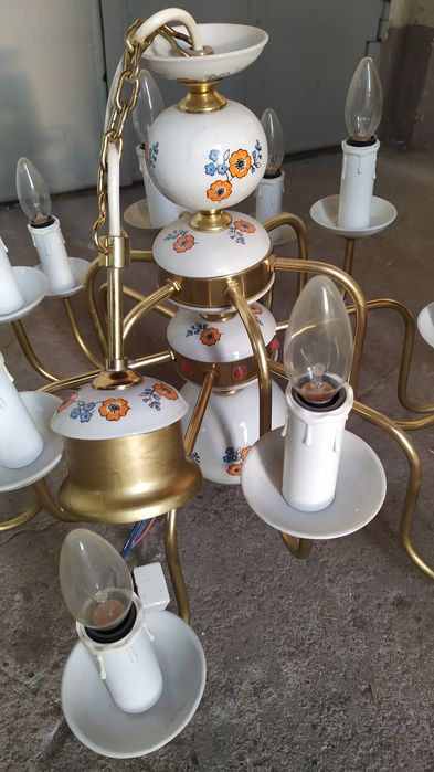 Żyrandol, lampa sufitowa PRL ceramiczny na 12 żarówek