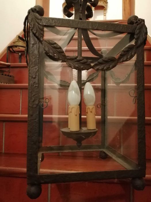 Candeeiro teto 3 lâmpadas ferro forjado