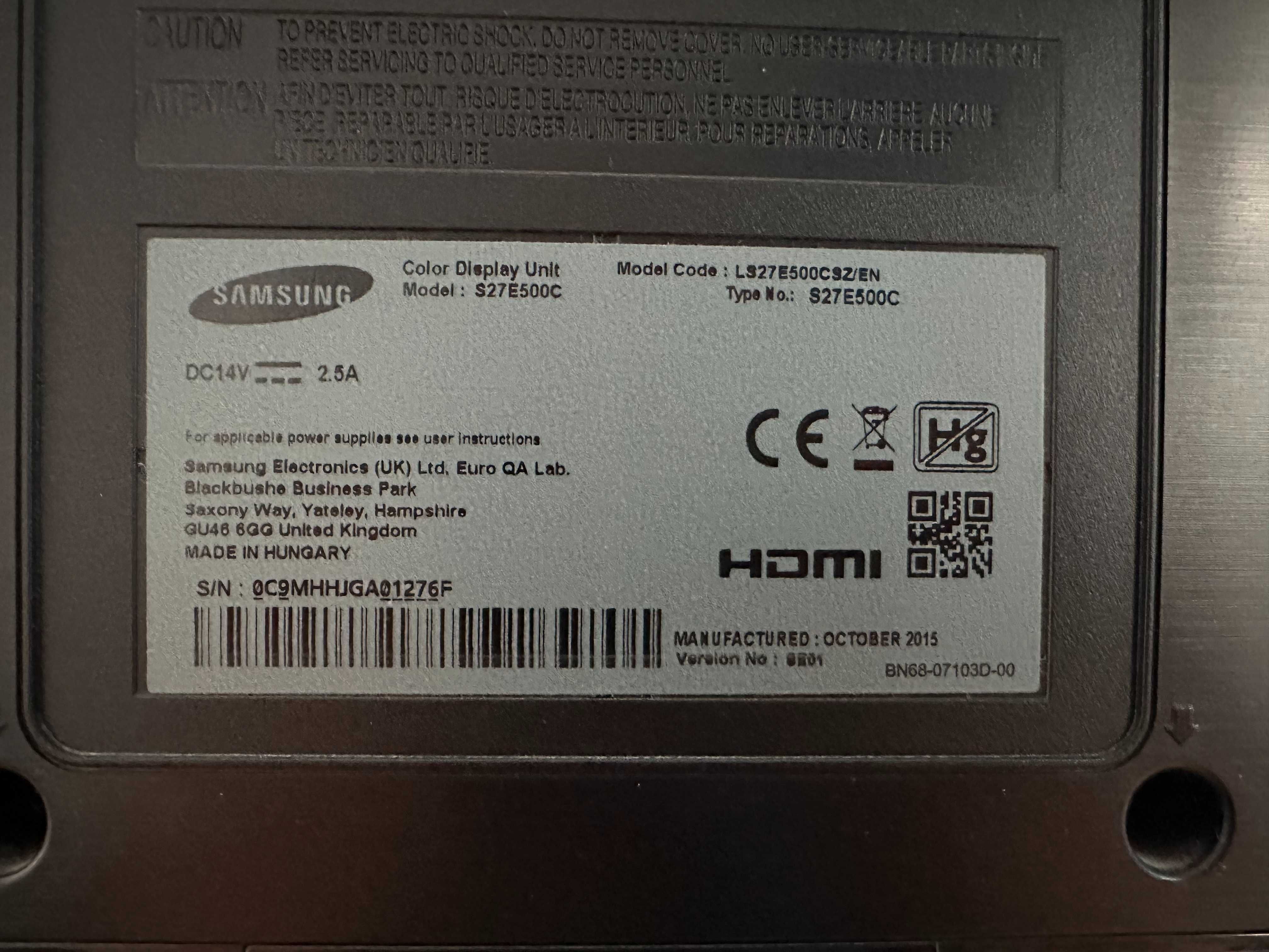 Monitor 27 cali Samsung S27E500C Full HD