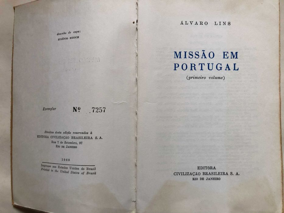Missão em Portugal - (volume I) - Exemplar nº 7257 - Álvaro Lins