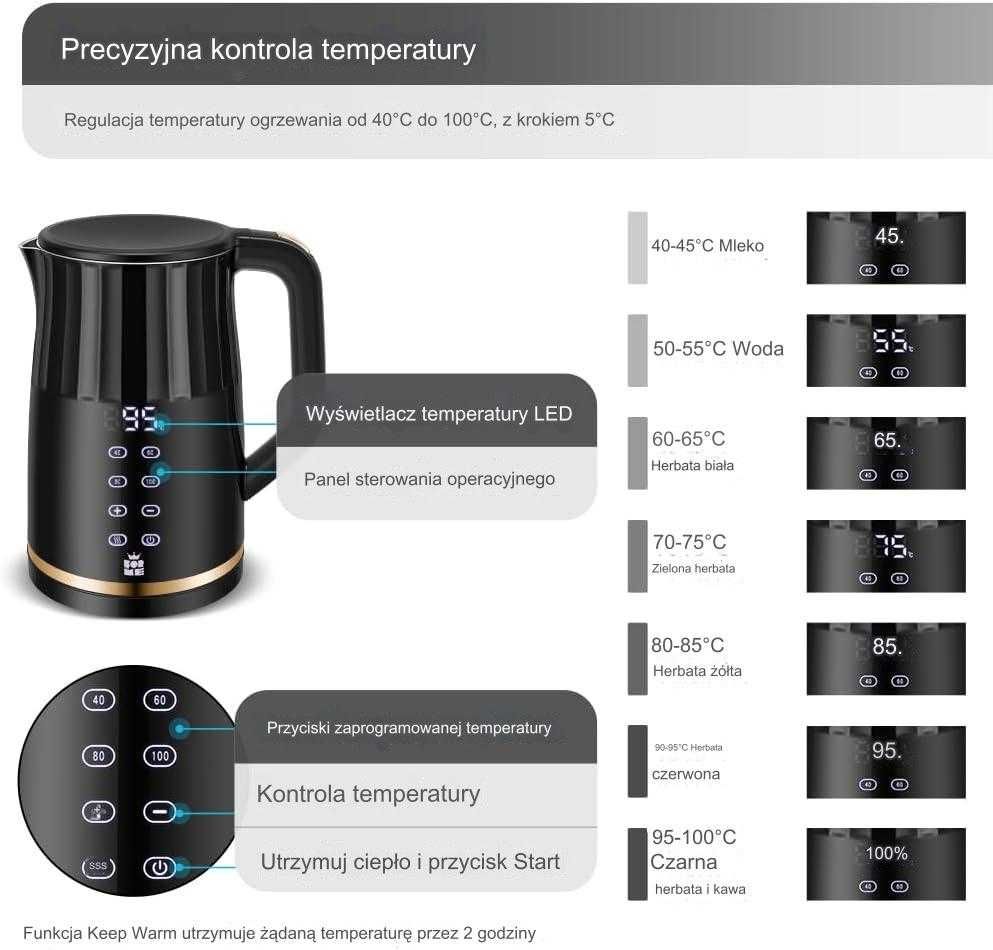 HIT! Stylowy Czajnik 1,7 L z Wyświetlaczem LED i Regulacją Temperatury