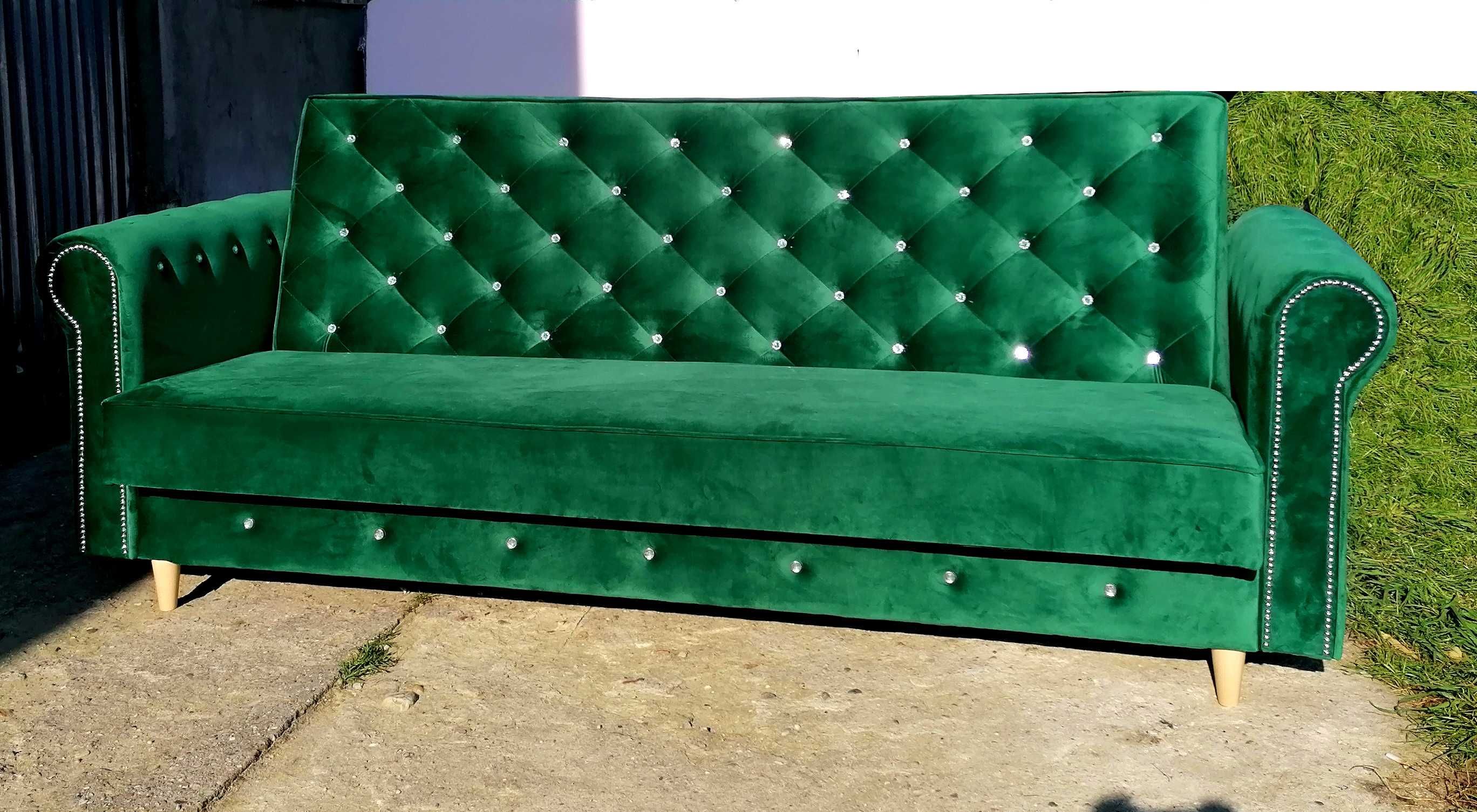 RATY komplet zestaw Glamour Chesterfield kanapa sofa rozkładana uszak