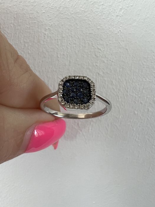 Золотое кольцо с бриллиантами и сапфирами р.17 белое золото 585 проба