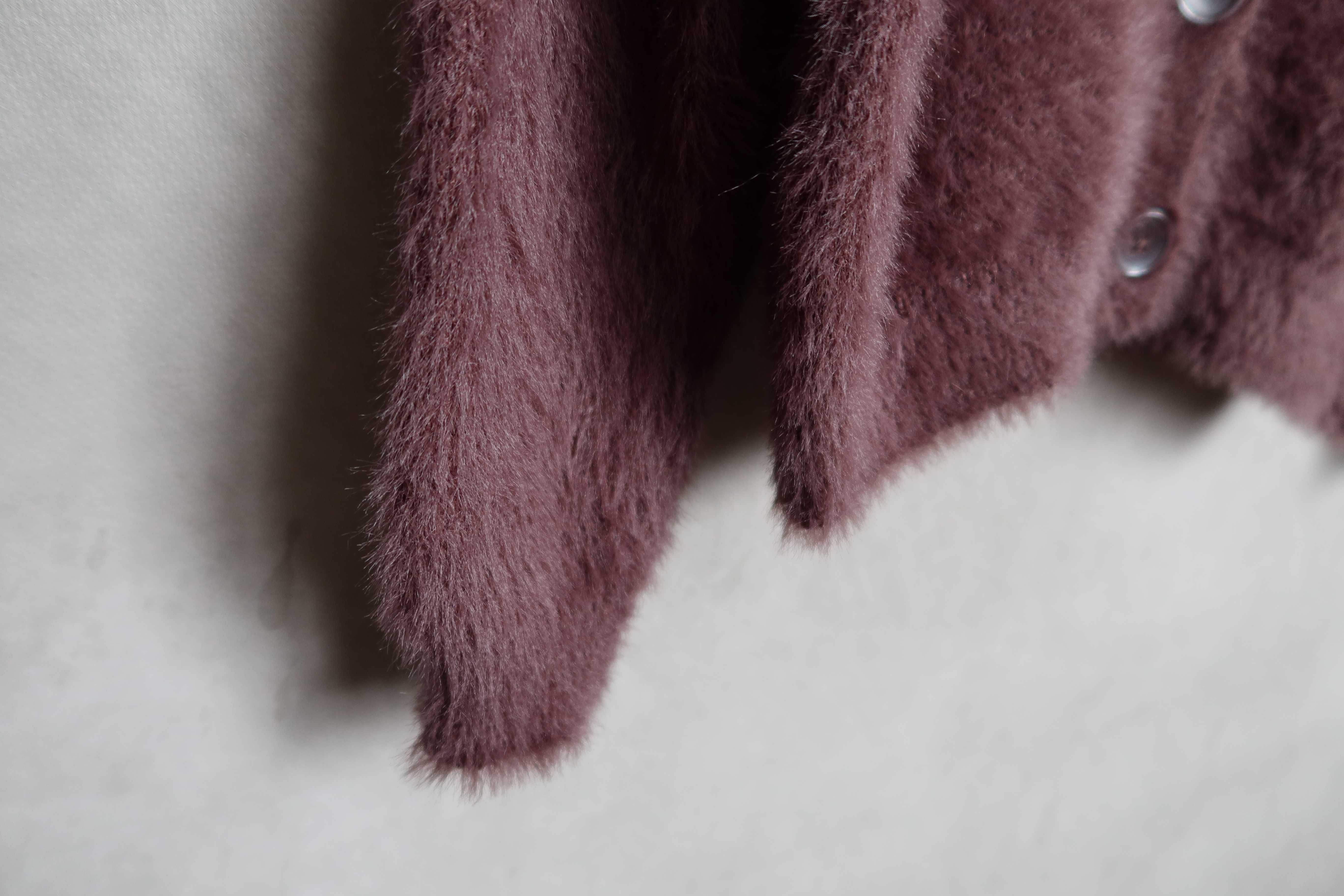 Sweterek 122 RESERVED brązowy TAUPE ŚWIĘTA angora rozpinany miękki
