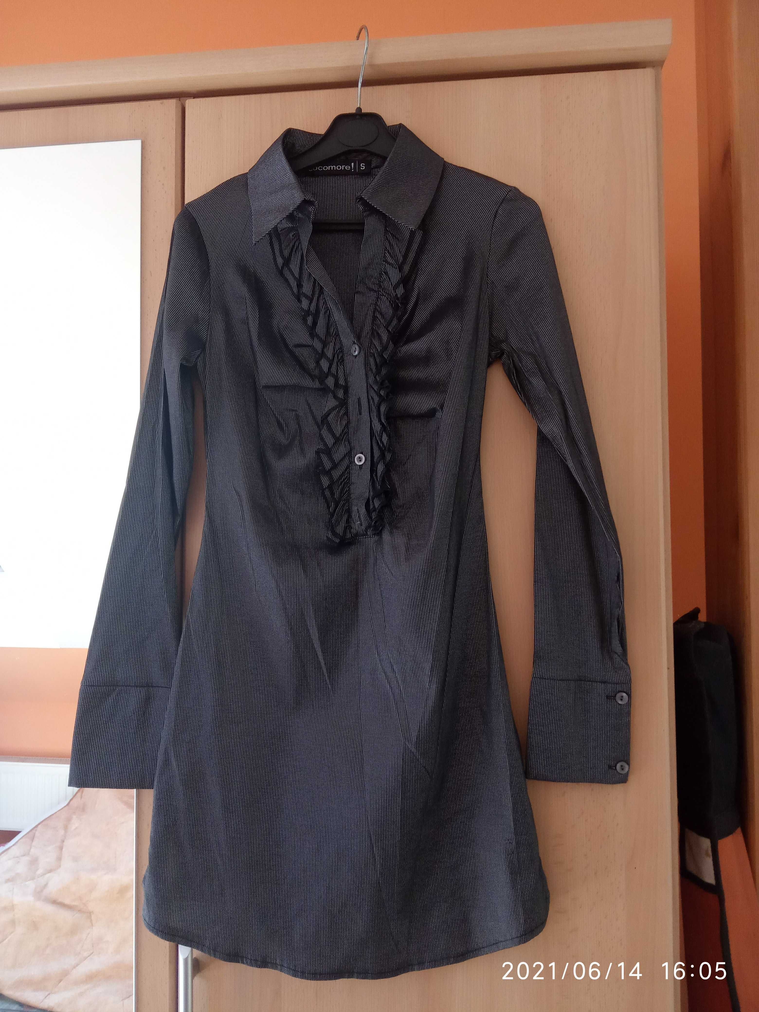 długa błyszcząca koszula damska tunika stylowa retro gotyk żabot r. S