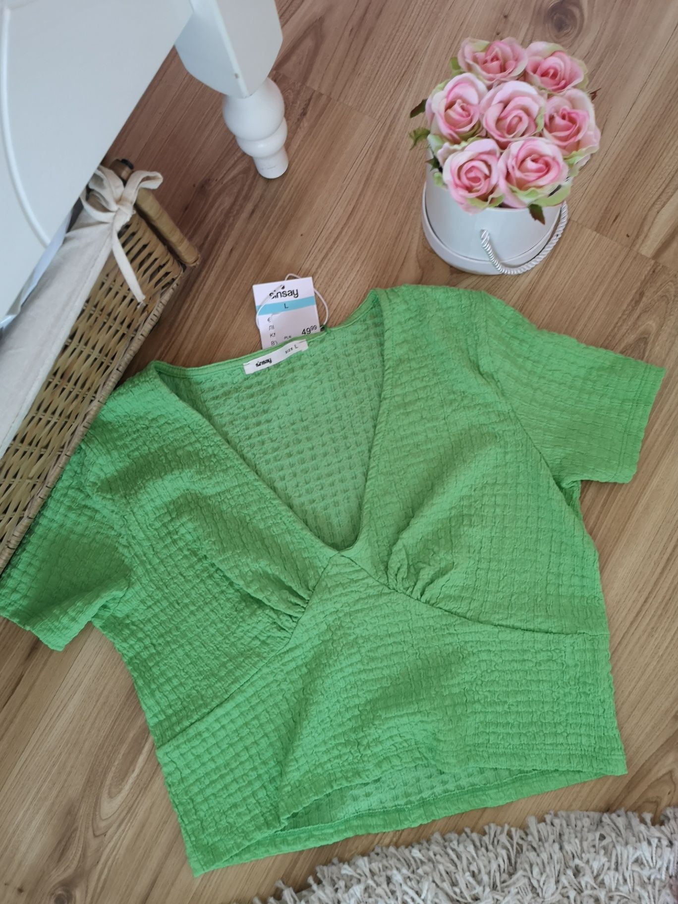 Bluzka zielona tłoczona modna koszulka L