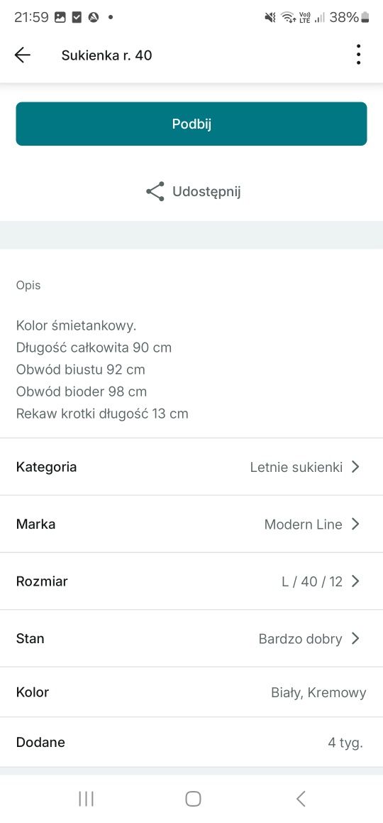 Sukienka śmietankowa