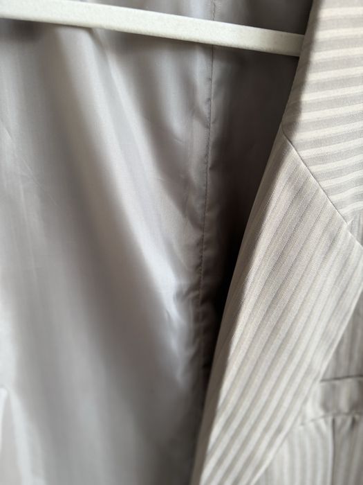 Marynarka solidna męska elegancka beżowa w paski XL XXL