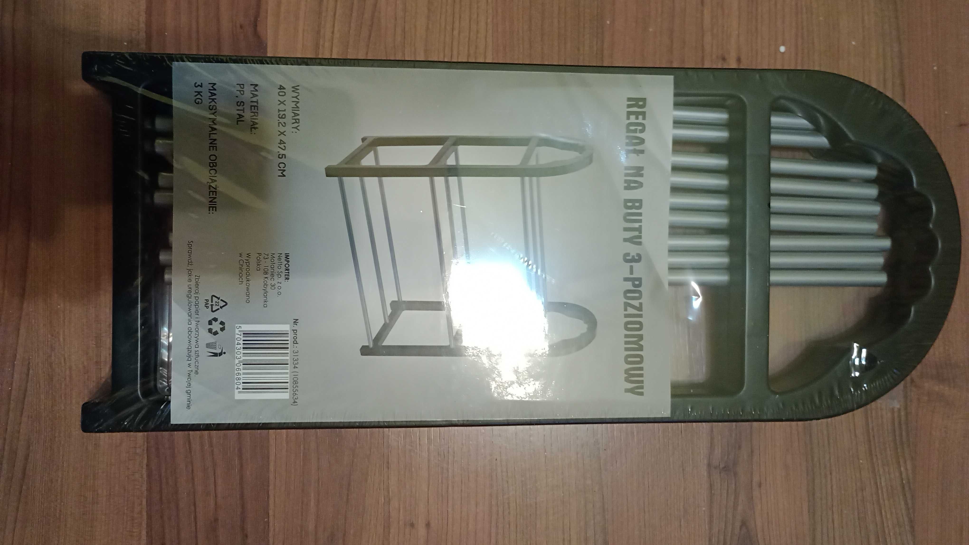 Regał Na Buty 3 Poziomy 40x19,2x46,5, stal / pp, 3 kg, NOWY Nieużywany