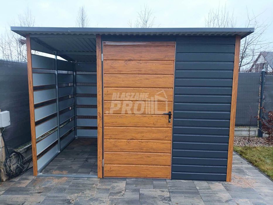 Schowek - domek ogrodowy 2x2m + wiata 1m okno - antracyt  GP516