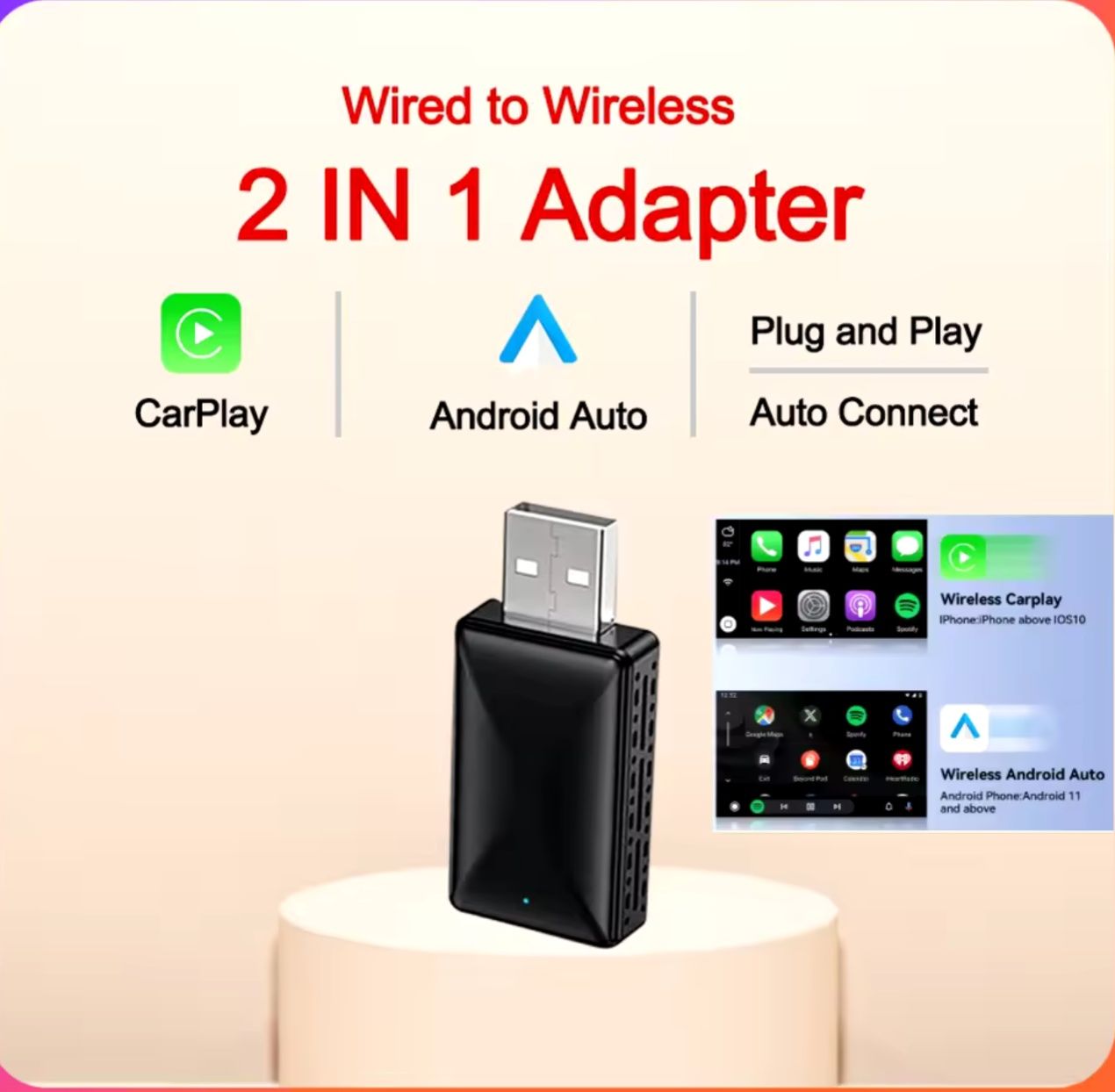 Adapter MINI do bezprzewodowego Android auto CarPlay nowość 2025!