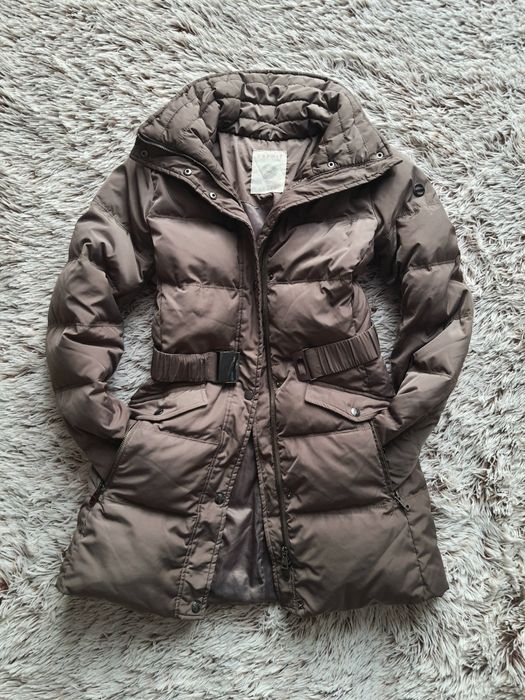 Oliwkowy puchowy płaszcz zimowy, ocieplany Esprit XS/34 real down