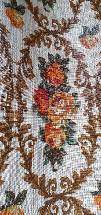 Zasłony krótkie lniane wzór róze i ornamenty styl retro