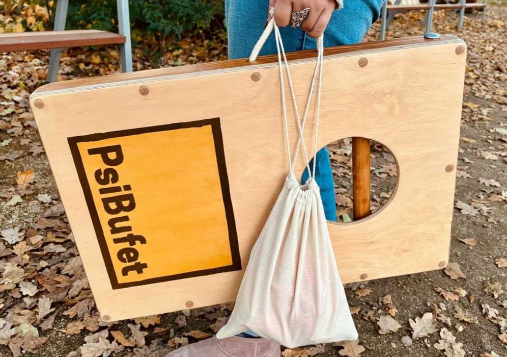 Gra Cornhole – drewniana, ręcznie robiona, własne logo + 8 woreczków